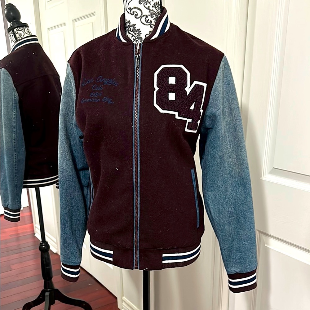 American Rag Brown and Blue Bomber Varsity Jacket